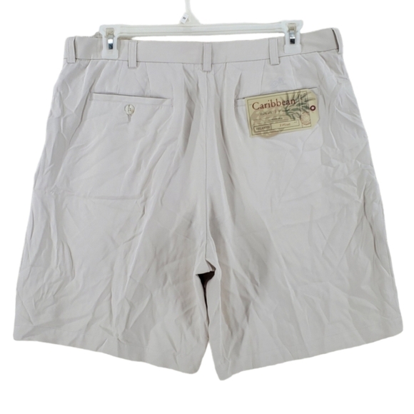 Roundtree Yorke Caribbean Shorts Pure Silk Pleated Mens 38x9 String Beige Casual - Picture 1 of 12
